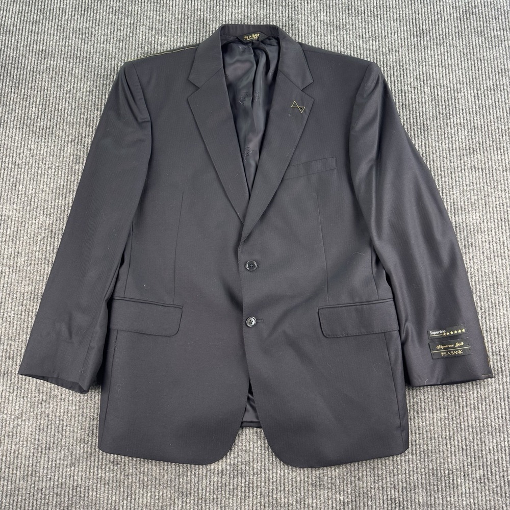 Jos. A Bank Suit Jacket 44 R Blue Wool Herringbone Designer Signature Gold